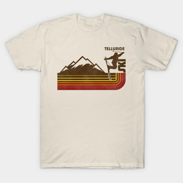 Retro Telluride 70s/80s Style Skiing Stripe T-Shirt by darklordpug